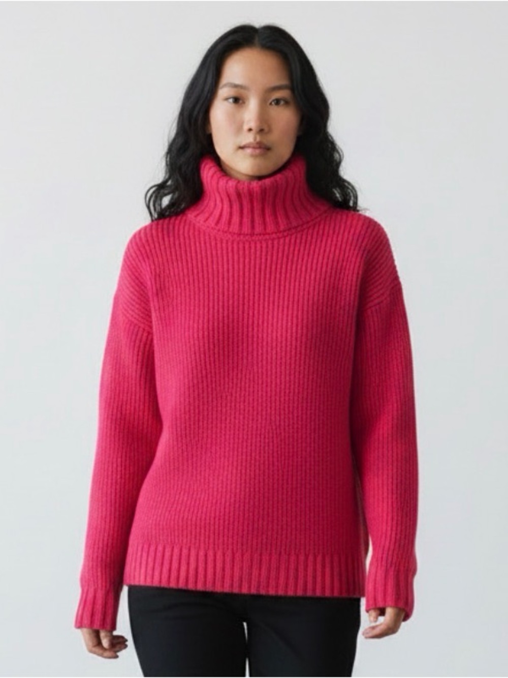 Boden Hot Pink Ribbed Turtleneck Sweater wool blend sweater